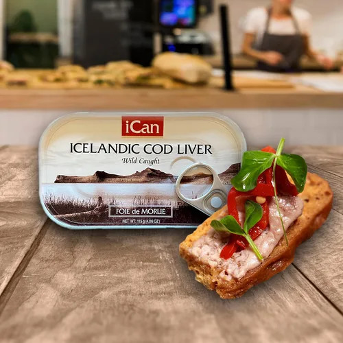 Miniatura 8 de Ican Hígado de bacalao de Islandia capturado en la naturaleza (paquete de 3) – Hígado de bacalao enlatado de 4.27 onzas en aceite propio – rico