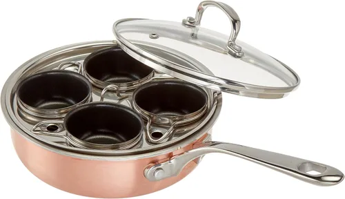 4 tazas de acero inoxidable de tres capas profesional cazador escalfador de huevos con tazas antiadherentes para huevos perfectamente escalfados