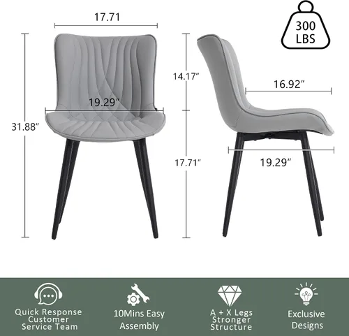 Miniatura 2 de YOUTASTE Juego de 2 sillas de comedor, modernas de mediados de siglo, tapizadas de piel sintética, con patas de metal negro, silla decorativa sin