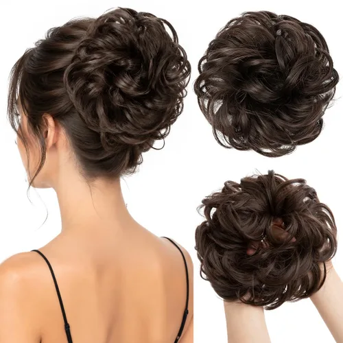 Miniatura 27 de CJL HAIR Extensiones de cabello sintético de moño desordenado, ondulado, rizado, grueso, para coleta, para mujer (rubio blanco)