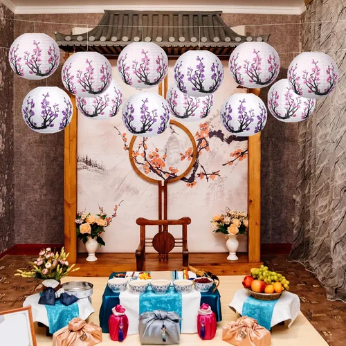Miniatura 6 de 13 faroles de papel chinos japoneses de 12 pulgadas, decoraciones de fiesta Hibachi, flor de cerezo rojo, farol colgante decorativo para Año Nuevo