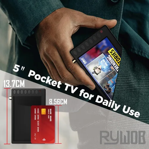 Miniatura 4 de TV portátil de 5 pulgadas, TV digital de bolsillo con tarjeta ATSC/TF/USB, TV a batería con soporte para camping, coche, cocina, viajes, emergencia