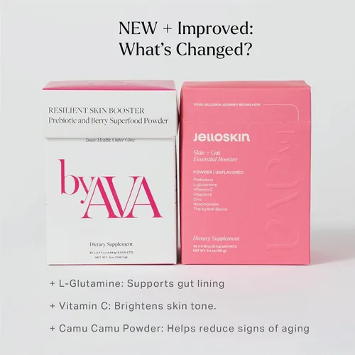 Miniatura 4 de byAVA Jelloskin Skin + Gut Essential - Polvo de refuerzo prebiótico L-glutamina 1500 mg, vitamina C, zinc, niacinamida 30 porciones Piel