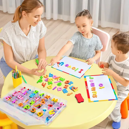 Miniatura 5 de JoyCat Kit de letras magnéticas coloridas para el aula, 238 piezas con tablero magnético de doble cara, letras del alfabeto de espuma para niños