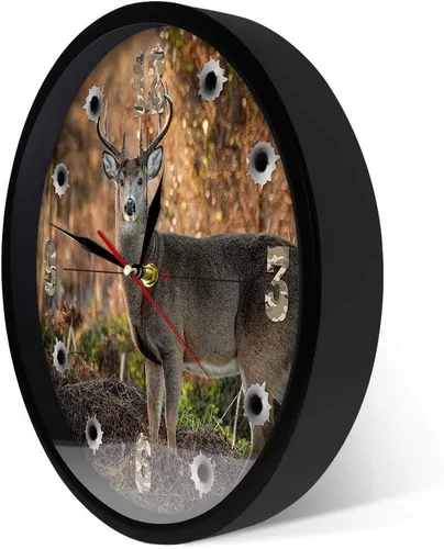 Miniatura 3 de The Geeky Days Deer Hunter Cámara Sniper Big Buck Reloj de pared redondo con marco de metal, decoración de caza, vida silvestre, arte animal