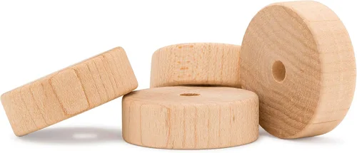 Miniatura 10 de Ruedas de madera de losa de 1 pulgada de diámetro para manualidades, agujero de 1/4 pulgadas, 3/8 pulgadas de grosor, paquete de 100 mini ruedas