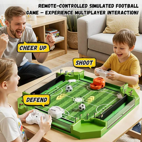 Miniatura 6 de Juego de mesa de futbolín con control remoto, mini juegos de mesa de fútbol con 3 bolas y 4 mandos remotos, juguete de mesa de fútbol para niños