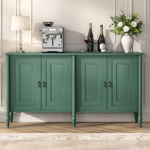 Miniatura 20 de Jiansu furni, Armario buffet de 63 pulgadas con puertas de vidrio arqueadas, moderna credenza de cocina negra con almacenamiento, mesa de consola