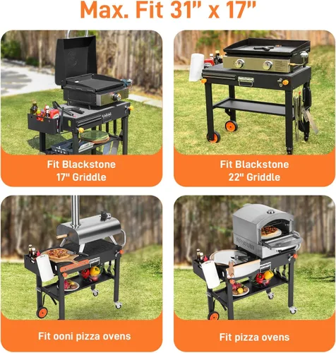 Miniatura 2 de Mesa de parrilla portátil para exteriores, carrito plegable sólido y resistente, soporte de parrilla Blackstone gran espacio, mesa Blackstone