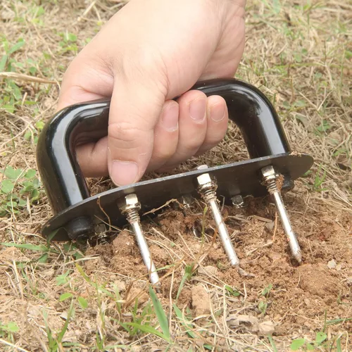 Miniatura 8 de Herramienta de jardín de mano aireador de césped, herramienta manual de pinchos, aireador de mano portátil con 7 picos de hierro, herramienta