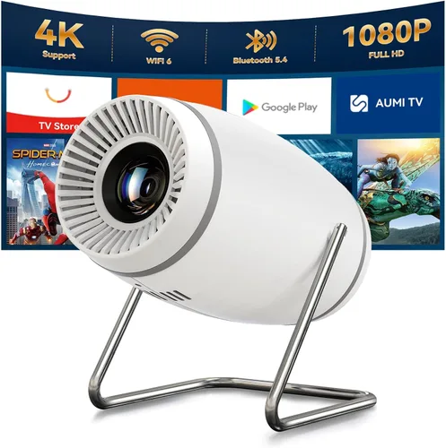 Mini proyector, proyector con WiFi y Bluetooth, soporte 4K 1080P, proyector portátil, giratorio de 180°, proyector de película de pantalla de 130