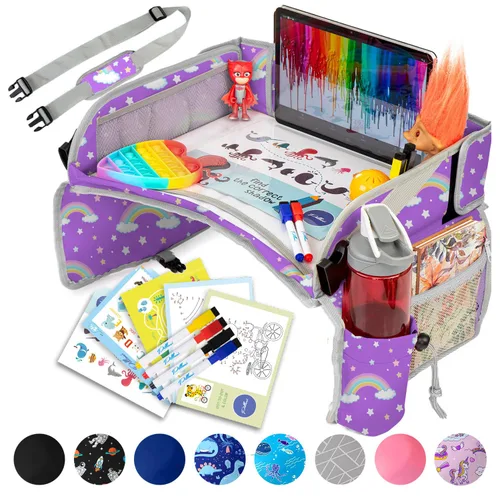 Miniatura 12 de PILLANI Bandeja de viaje para niños para el coche - Bandeja para asiento de coche para niños, artículos imprescindibles para viajes por carretera