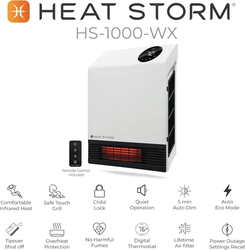 Miniatura 9 de Heat Storm Calentador infrarrojo de interiores – se conecta directamente en la pared – Ahorro de espacio – 1000 vatios – Control Remoto – perfecto