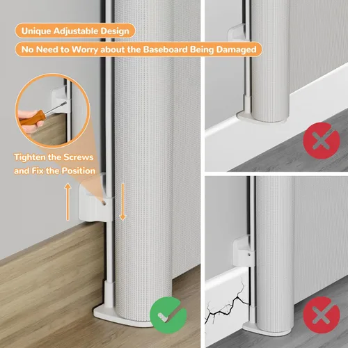 Miniatura 6 de Puerta retráctil para bebés para escaleras y puertas, 34 pulgadas de alto que se extiende hasta 71 pulgadas de ancho, puerta de malla para bebés