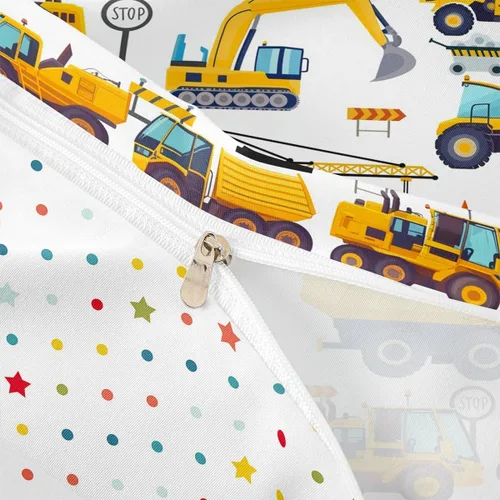 Miniatura 6 de Erosebridal Juego de ropa de cama para niños de construcción tamaño individual para niños, cubierta de edredón para camiones excavadoras, juego