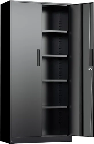 Incbruce Gabinete de almacenamiento de metal para garaje, gabinete de almacenamiento de acero con bloqueo de 72 pulgadas con 2 puertas y 4 estantes