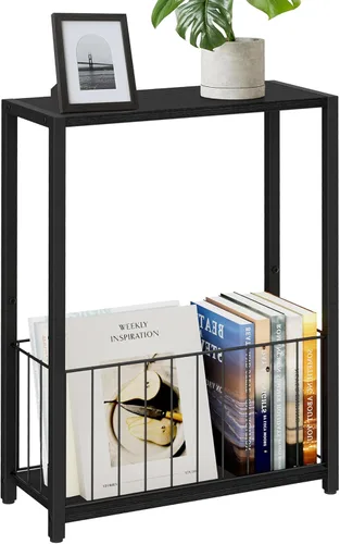Miniatura 16 de Homleke Juego de 2 mesas laterales estrechas con soporte para revistas, mesas auxiliares delgadas perfectas para espacios pequeños, diseño que Negro