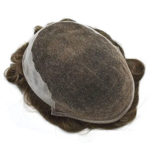 Miniatura 8 de Peluca de repuesto de cabello natural de poliuretano con encaje frontal para hombre (7x9 pulgadas, densidad de luz, 1B40# negro natural con 40% gris)