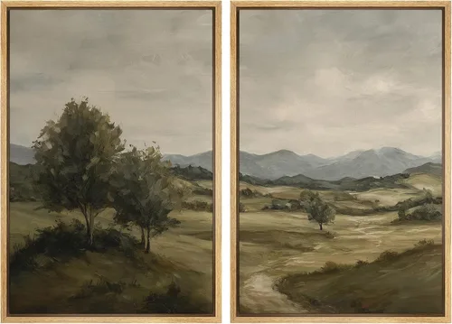 Miniatura 15 de SIGNWIN Lienzo enmarcado para pared, juego de arte sereno de paisaje de pantanos, ilustración rústica, arte moderno, minimalismo, decorativo