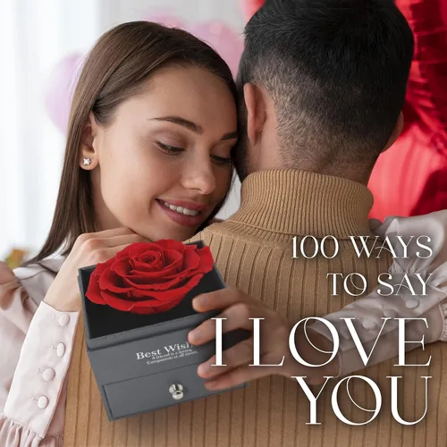 Miniatura 4 de GLAMOUR BOUTIQUE Preserved Rose in a Box with I Love You Necklace in 100 Languages - Enchanted Flower Jewelry Set with Silver Stud Earrings Gifts