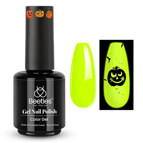 Miniatura 49 de Beetles - Esmalte de uñas de gel verde luminoso que brilla en la oscuridad, esmalte de uñas de gel que se absorbe con lámpara LED UV, arte de uñas