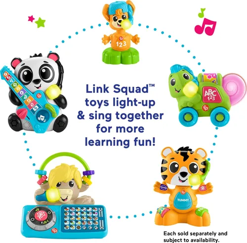 Miniatura 5 de Fisher-Price Juguete de aprendizaje para bebés Link Squad Bop & Groove Tiger con música y luces para mayores de 9 meses, compatible solo