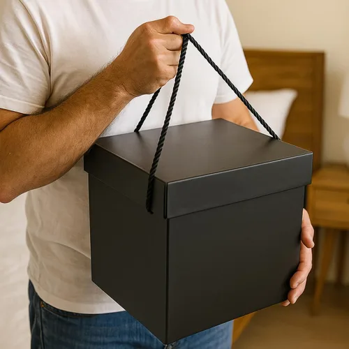 Miniatura 3 de Caja de regalo extragrande con tapas y asa, caja de regalo plegable negra de 12.6 pulgadas para cumpleaños, fiestas, duchas, día de San Valentín