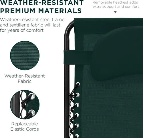 Miniatura 5 de Best Choice Products Silla de gravedad cero de gran tamaño, plegable para patio al aire libre, reclinable, con soporte para tazas, bandeja de Verde