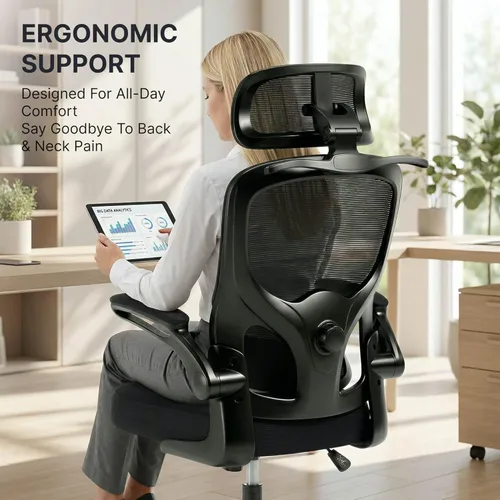 Miniatura 3 de Silla de oficina ergonómica, silla de escritorio de malla de 330 libras con soporte lumbar ajustable, reposacabezas 3D y brazos abatibles, cómoda