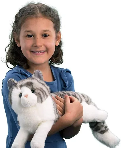 Miniatura 2 de Douglas Animal de peluche de gato gris ahumado – 19 pulgadas, suave y realista, juguete de peluche atigrado gris y blanco para niños, niños pequeños