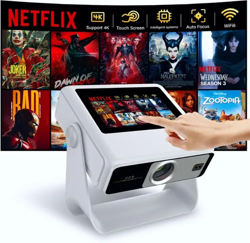Miniatura 11 de Proyector con soporte 4K con WiFi y Bluetooth, Proyector inteligente portátil al aire con pantalla táctil, enfoque automático y control táctil