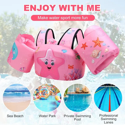 Miniatura 6 de Toddler Swim Vest with Swimming Arm Floaties for 2-6 Years Old (22-66 lbs) Boys-Girls Kids Pool Floats Water Wings & Swim Jacket Niños Swimmies for