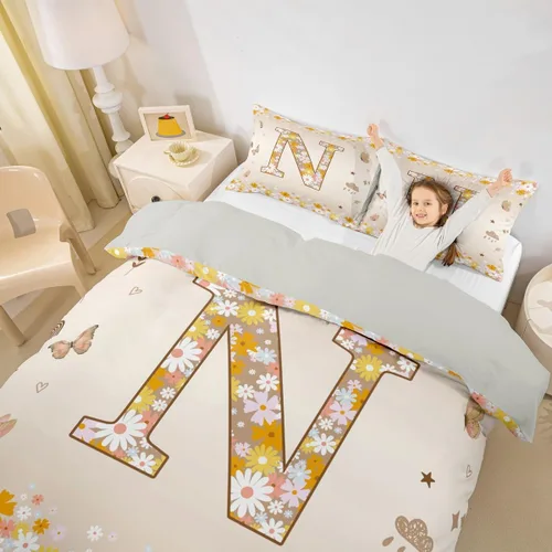 Miniatura 15 de Erosebridal Groovy - Juego de ropa de cama con inicial B de flores de los años 60S y 70S, funda de edredón floral vintage, juego de cama retro