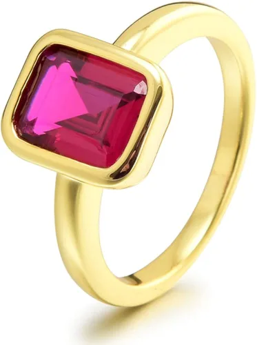 RIZILIA CELEBOX - Anillo de compromiso solitario con piedras preciosas de corte esmeralda CZ 6 colores disponibles en oro amarillo celebridad