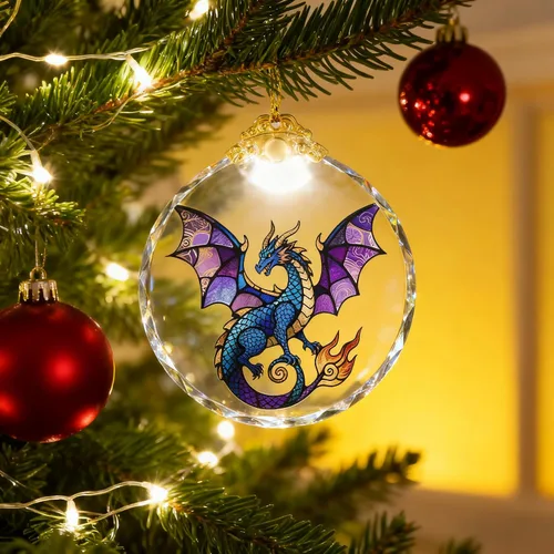 Miniatura 5 de Adornos de Navidad de dragón para decoración de árbol, adornos colgantes decorativos de vidrio de 2.75 pulgadas, decoración de dragón de árbol