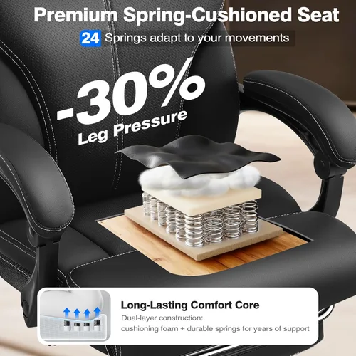 Miniatura 5 de AreShark Silla de oficina, ergonómica y cómoda silla de escritorio para computadora con respaldo alto y reposapiés, silla reclinable ejecutiva Negro