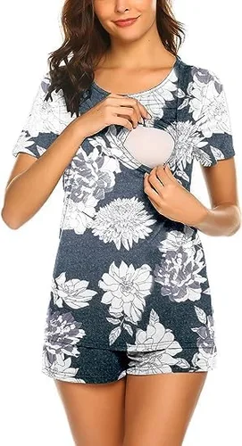 Miniatura 2 de Ekouaer - Conjunto de pijama de maternidad para el hospital o el hogar, con camiseta para lactancia y pantalón corto ajustable para el embarazo