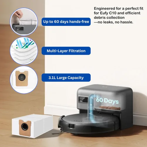 Miniatura 5 de Piezas de repuesto compatibles con eufy Robot Vacuum C10, 8 juegos de filtros + 8 cepillos laterales + 2 cepillos rodantes + 8 bolsas de polvo