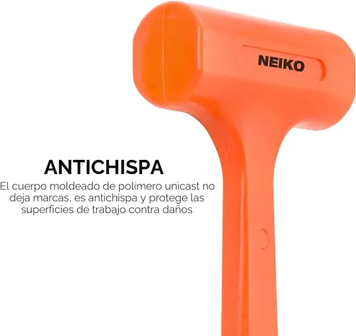 Miniatura 5 de NEIKO 02847A - Martillo de soplado muerto de 2 libras, naranja neón Cuerpo moldeado de una pieza Empuñadura a cuadros Resistente a chispas