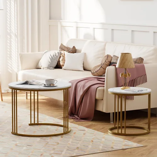 Miniatura 5 de Garden 4 you Mesa de Centro de Mármol Sintético Mesa Nido para Espacios Pequeños 2 Juegos Muebles Modernos Juegos de Sala Mesa Lateral Mesa de Noche