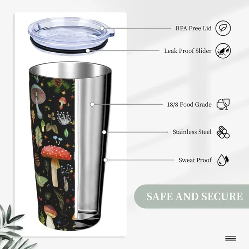 Miniatura 6 de Taza de hongos, taza de hongos, regalos de hongos, taza de café de 20 onzas, taza de viaje aislada con tapa a prueba de fugas, vaso reutilizable