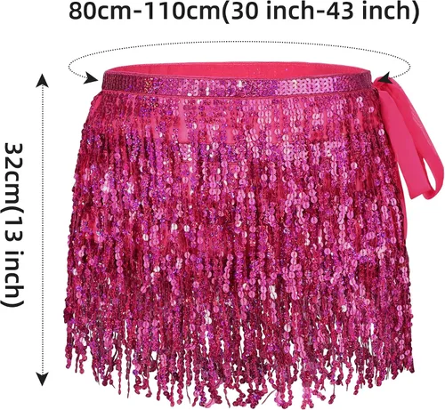 Miniatura 2 de Bufanda de cadera para mujer con flecos brillantes, falda de lentejuelas para fiesta de rave, disfraz de festival, falda de borla