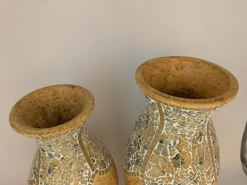 Miniatura 9 de Jarrón de mosaico de 18 pulgadas, cilindro alto hecho de terracota con piezas de mosaico de vidrio amarillo tostado, pieza decorativa hecha a mano