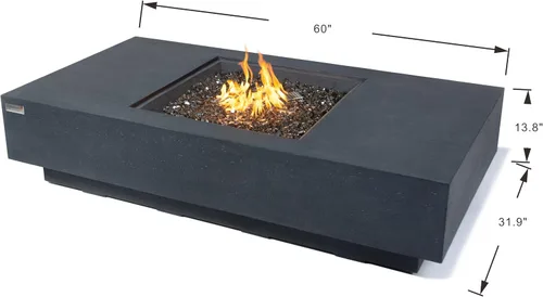 Miniatura 2 de Elementi+ Mesa de Fuego de Gas Colorado de Hormigón Fundido de 56" Rectangular, Hoguera al Aire Libre con Ignición Electrónica Incluye Cubierta