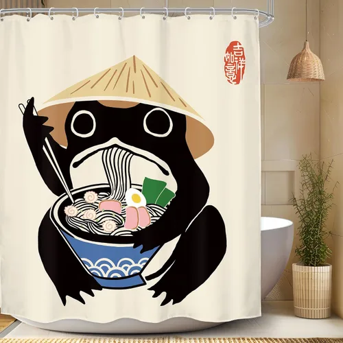 Miniatura 14 de Juego Divertido de Cortina de Rana Retro para Ducha, Juego de Baño 48x71 Pulgadas, Estilo Asiático Lindo, Arte Japonés Tradicional de Pato de Goma
