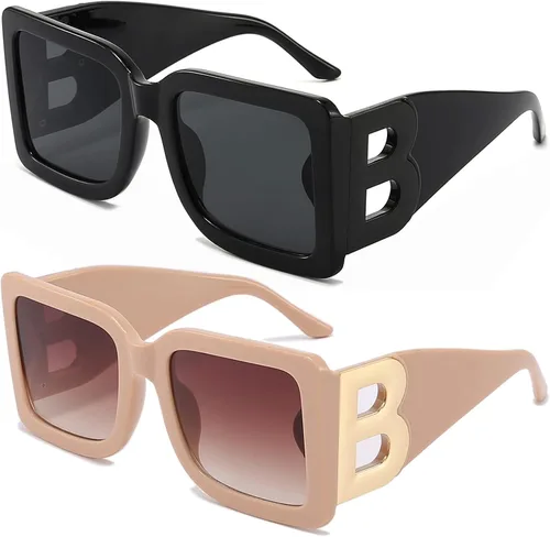 Miniatura 20 de PORADAY Gafas de sol cuadradas grandes de moda para mujeres y hombres, marco grueso negro de lujo, gafas de sol modernas con montura grande