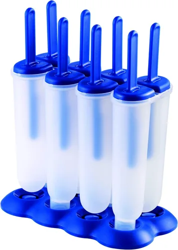 Tovolo Molde para paletas gemelas con palillos, paquete de 4 moldes reutilizables para paletas de hielo con sabor casero, golosinas congeladas, Azul