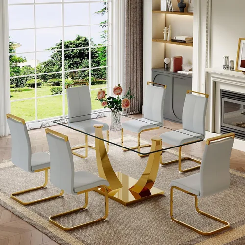 Miniatura 59 de Mesa de comedor moderna para mesa de comedor de mármol sintético de 4/6, 63 pulgadas, mesa de cocina rectangular, mesa de cocina y comedor de fácil