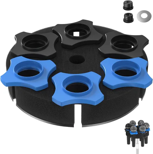 Miniatura 9 de Soporte para micrófono múltiple de hasta 6 micrófonos, soporte de micrófono de aluminio para micrófonos inalámbricos e inalámbricos, se monta