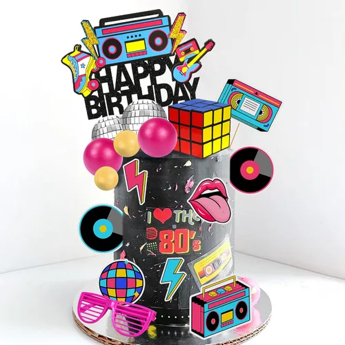 Miniatura 3 de 20 PIEZAS Decoraciones de Tarta de los 80 y 90 con temática de Hip Hop Retro para nacidos en la década de los 80 y 90 Decoraciones de recuerdo